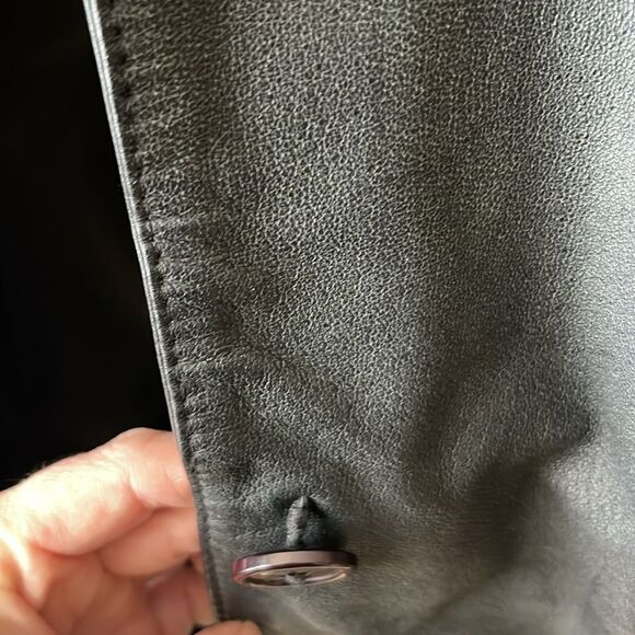 Vintage 90s Ladies Black Leather Trench Coat Full Length Long Large 80s Mob Wife - Picture 13 of 14